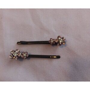 Vintage Rhinestone Flower Hair Clips Bobby Pins Barrettes Set of 2